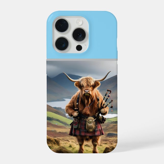 Scottish Highland Cow Bagpiper,  iPhone Case (Back)
