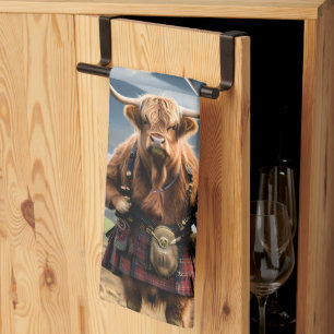 Scottish Highland Cow Bagpiper,  Kitchen Towel
