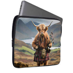 Scottish Highland Cow Bagpiper, Laptop Sleeve