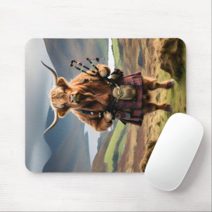 Scottish Highland Cow Bagpiper, Mouse Pad