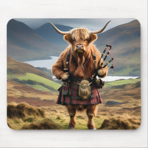 Scottish Highland Cow Bagpiper, Mouse Pad