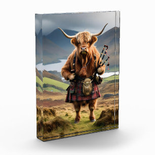 Scottish Highland Cow Bagpiper,  Photo Block