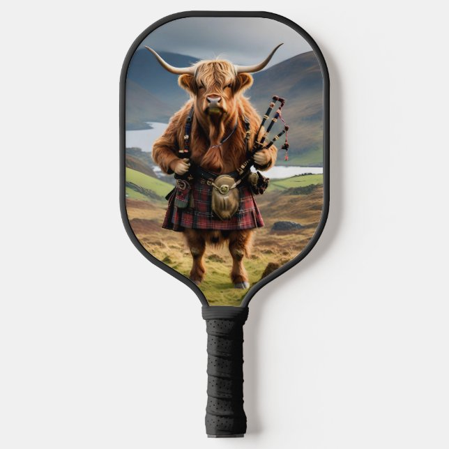 Scottish Highland Cow Bagpiper, Pickleball Paddle (Front)