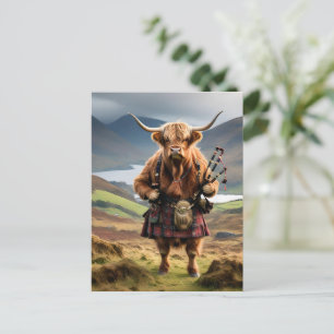 Scottish Highland Cow Bagpiper,  Postcard