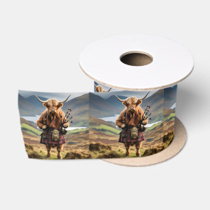 Scottish Highland Cow Bagpiper, Satin Ribbon