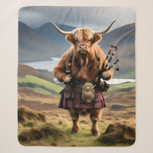 Scottish Highland Cow Bagpiper, Sherpa Blanket