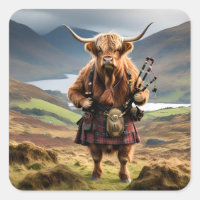 Scottish Highland Cow Bagpiper,