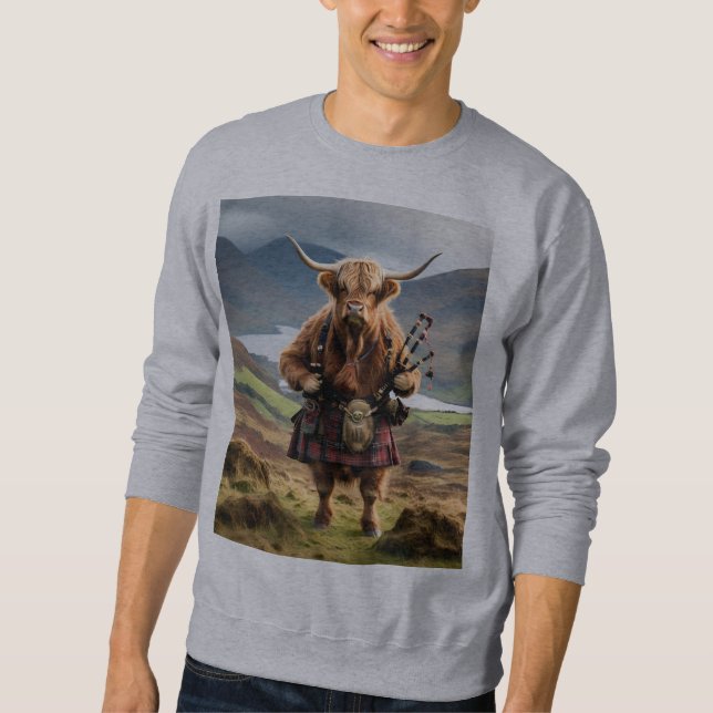 Scottish Highland Cow Bagpiper,  Sweatshirt (Front)