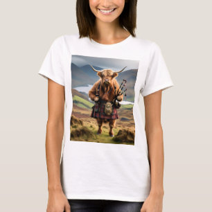 Scottish Highland Cow Bagpiper, T-Shirt