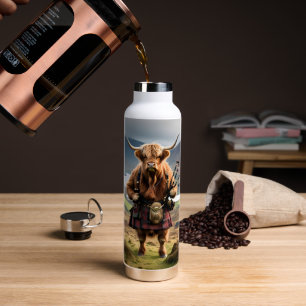 Scottish Highland Cow Bagpiper, Water Bottle