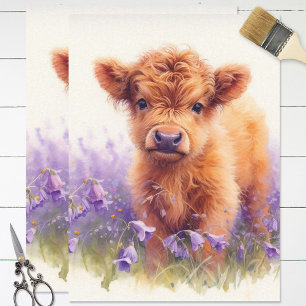 Scottish Highland Cow Calf Wildflowers Decoupage Tissue Paper