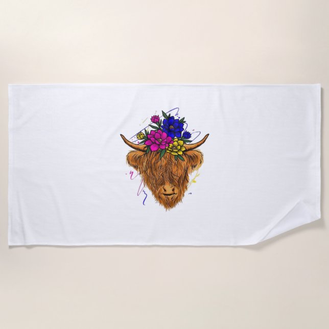 Scottish Highland Cow Cattle Cow Whisperer Farming Beach Towel (Front)
