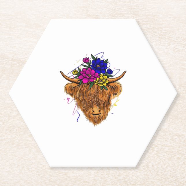 Scottish Highland Cow Cattle Cow Whisperer Farming Paper Coaster (Front)