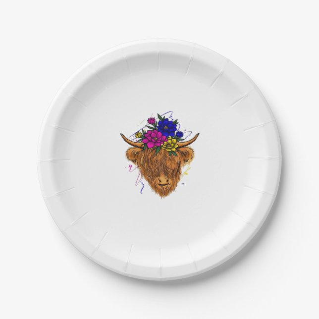 Scottish Highland Cow Cattle Cow Whisperer Farming Paper Plate (Front)