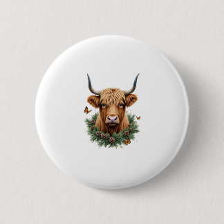 Scottish Highland Cow Cattle Hairy Cow Christmas W 2 Inch Round Button