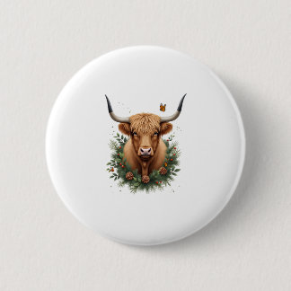 Scottish Highland Cow Cattle Hairy Cow Christmas W 2 Inch Round Button