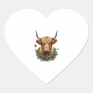 Scottish Highland Cow Cattle Hairy Cow Christmas W Heart Sticker