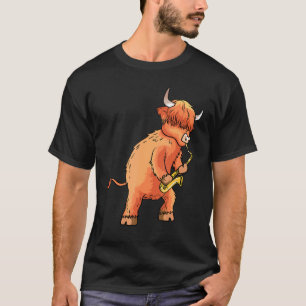 Scottish Highland Cow Cattle Playing Saxophone Mus T-Shirt