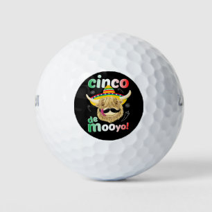 Scottish Highland Cow Celebrates Cinco De Mayo Golf Balls
