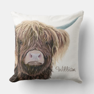 Scottish Highland Cow Charlie With Straggly Hair Throw Pillow