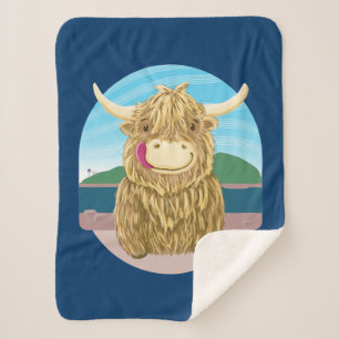 Scottish Highland Cow, Chilling On The Beach Sherpa Blanket