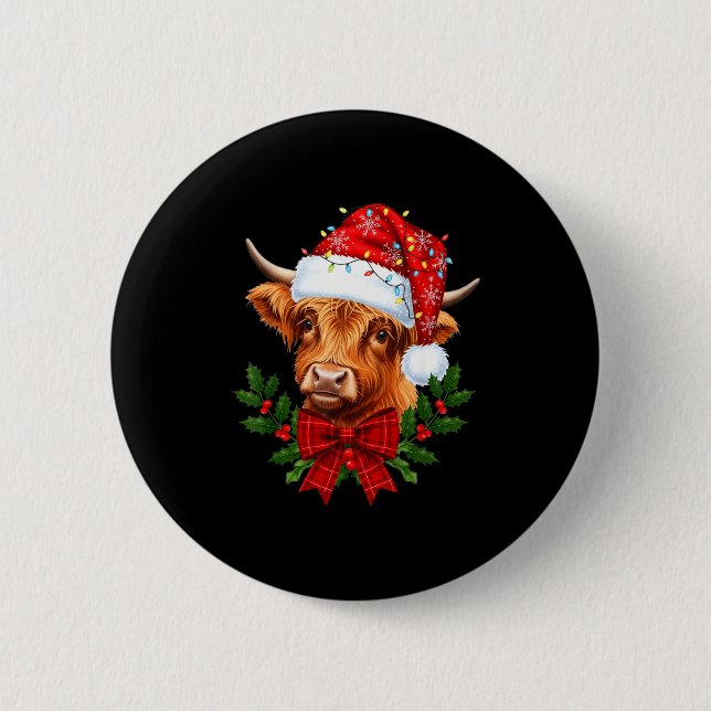 Scottish Highland Cow Christmas Funny Cow Lover Xm 2 Inch Round Button (Front)