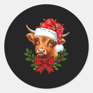 Scottish Highland Cow Christmas Funny Cow Lover Xm Classic Round Sticker