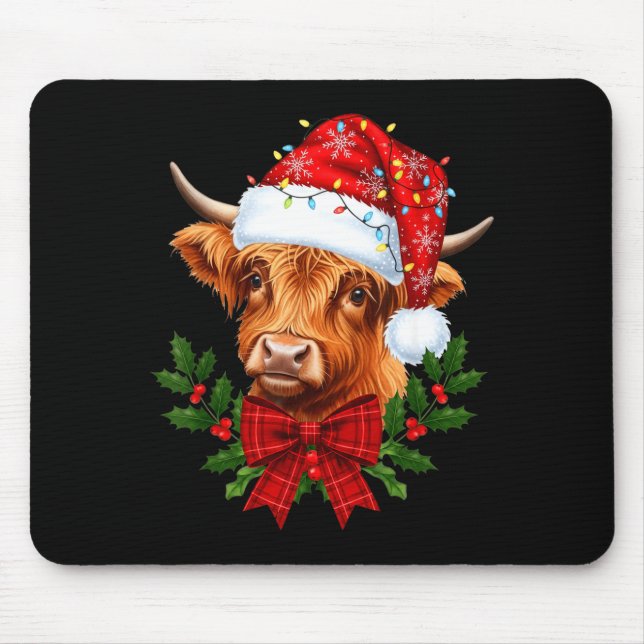 Scottish Highland Cow Christmas Funny Cow Lover Xm Mouse Pad (Front)