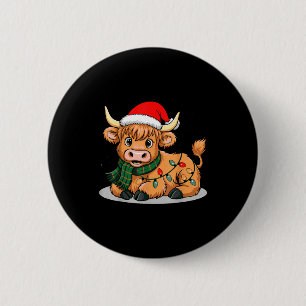 Scottish Highland Cow Christmas Lights Xmas Party  2 Inch Round Button