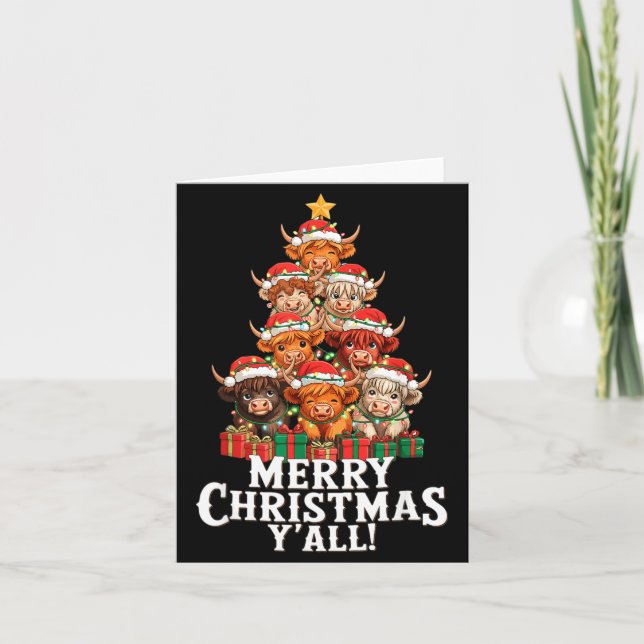 Scottish Highland Cow Christmas Tree Funny Cow Lov Card (Front)