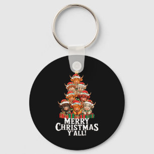 Scottish Highland Cow Christmas Tree Funny Cow Lov Keychain