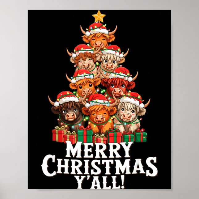 Scottish Highland Cow Christmas Tree Funny Cow Lov Poster (Front)