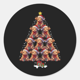 Scottish Highland Cow Christmas Tree Lights Xmas C Classic Round Sticker
