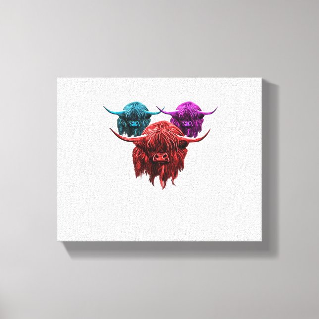 Scottish Highland Cow Colourful Herd Classic T-Shi Canvas Print (Front)