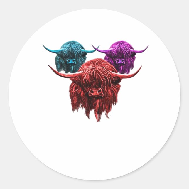Scottish Highland Cow Colourful Herd Classic T-Shi Classic Round Sticker (Front)