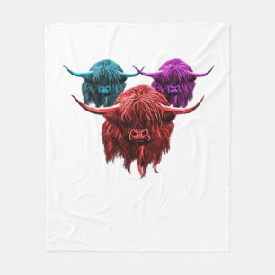 Scottish Highland Cow Colourful Herd Classic T-Shi Fleece Blanket