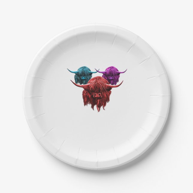Scottish Highland Cow Colourful Herd Classic T-Shi Paper Plate (Front)