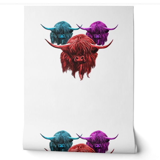 Scottish Highland Cow Colourful Herd Classic T-Shi Wallpaper (Unrolling)