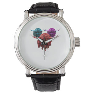 Scottish Highland Cow Colourful Herd Classic T-Shi Watch