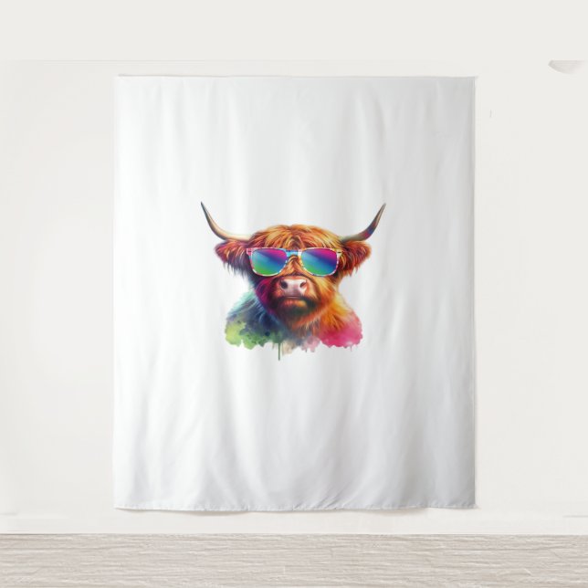 Scottish Highland Cow, Cowboy Boots & Flowers Clas Tapestry (Front)