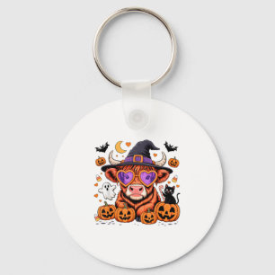 Scottish Highland Cow Ghost Pumpkin Candy Hallowee Keychain