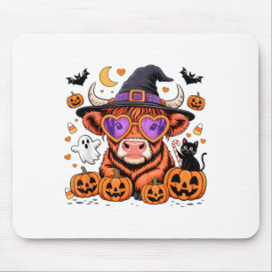 Scottish Highland Cow Ghost Pumpkin Candy Hallowee Mouse Pad