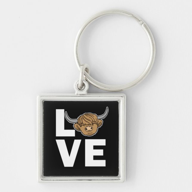 Scottish Highland Cow Gift Women Highland Cow Keychain (Front)