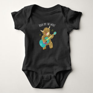 Scottish Highland Cow Guitarist Rock Aye The Moo!  Baby Bodysuit