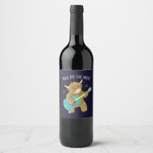 Scottish Highland Cow Guitarist Rock Aye The Moo!  Wine Label
