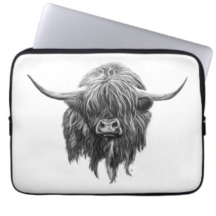 Scottish Highland Cow In Black And White Laptop Sleeve