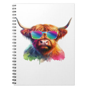 Scottish Highland Cow in Sunglasses Colourful Wate Notebook