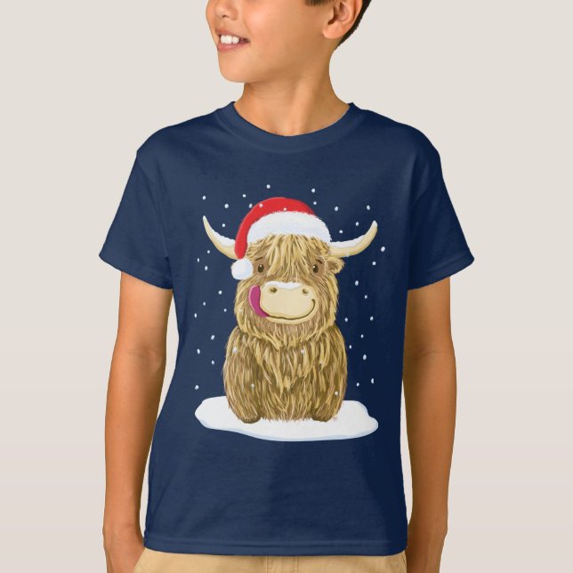 Scottish Highland Cow In The Christmas Snow T-Shirt (Front)