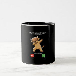 Scottish Highland Cow is Calling Two-Tone Coffee Mug