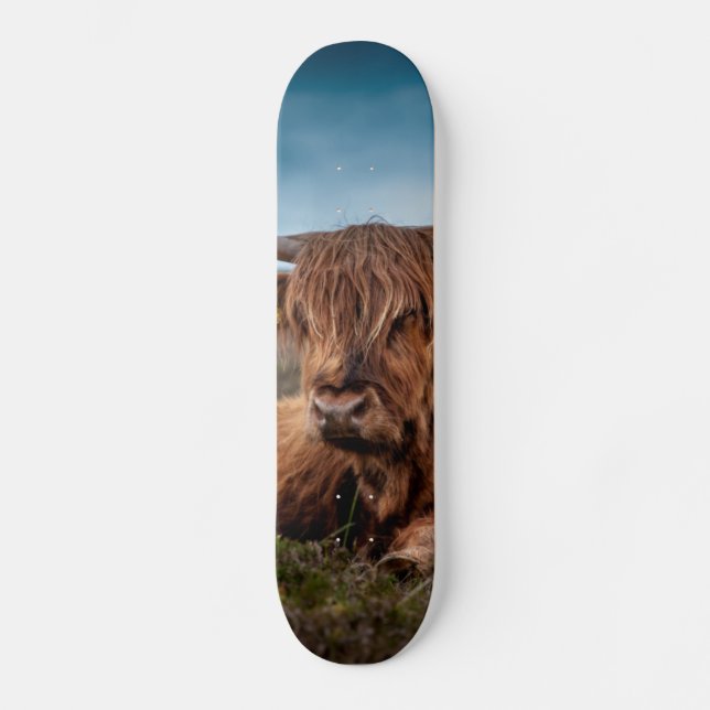 Scottish Highland Cow Longhorn Bull Rancher Skateboard (Front)
